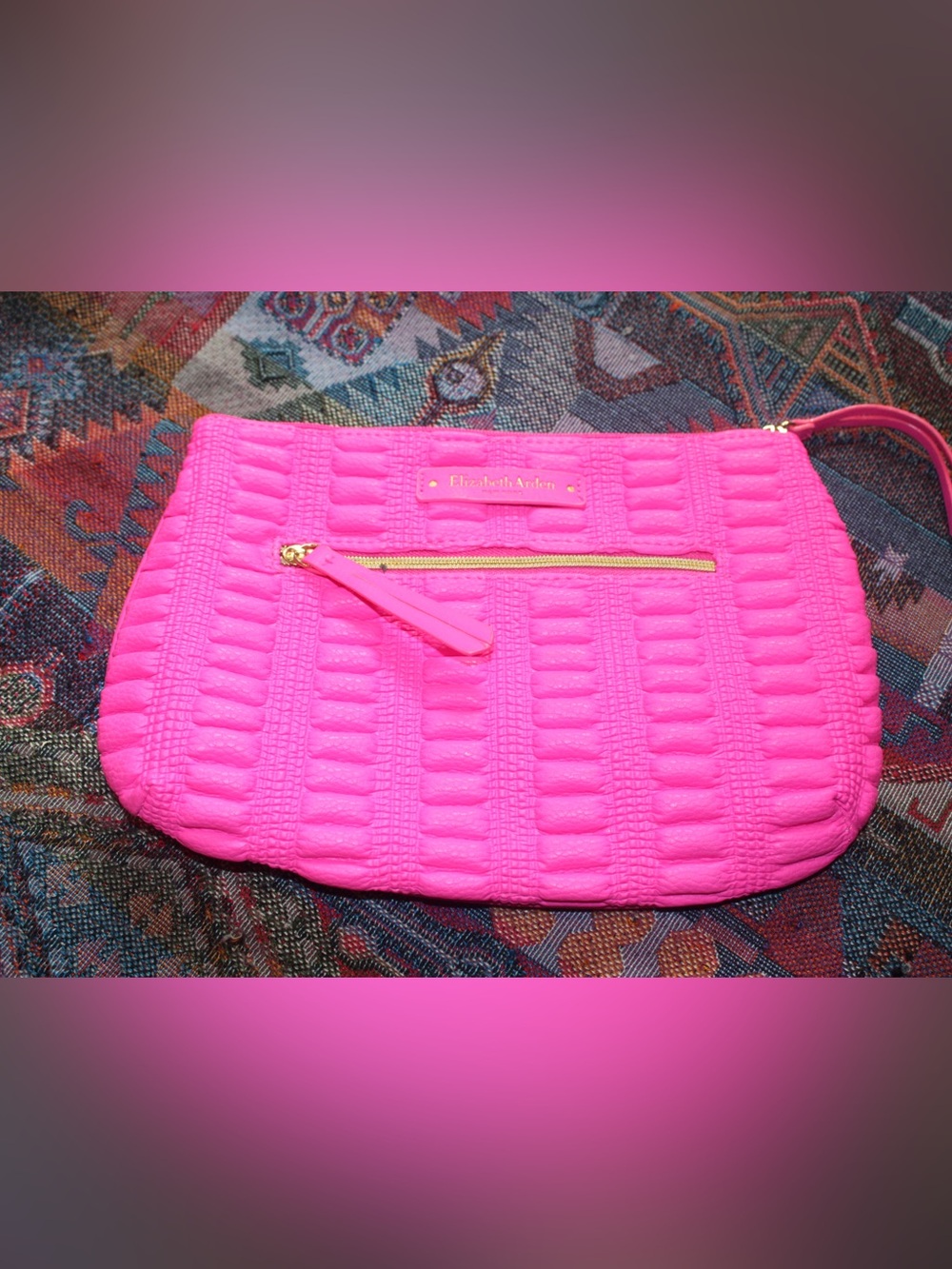 Elizabeth Arden Neon Hot Pink Quilted Makeup Cosmetics Bag